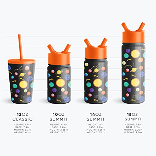  Kids Water Bottle With Straw Lid | Insulated Stainless Steel Reusable Tumbler For Toddlers, Girls, Boys | Summit Collection | 14oz, Solar System