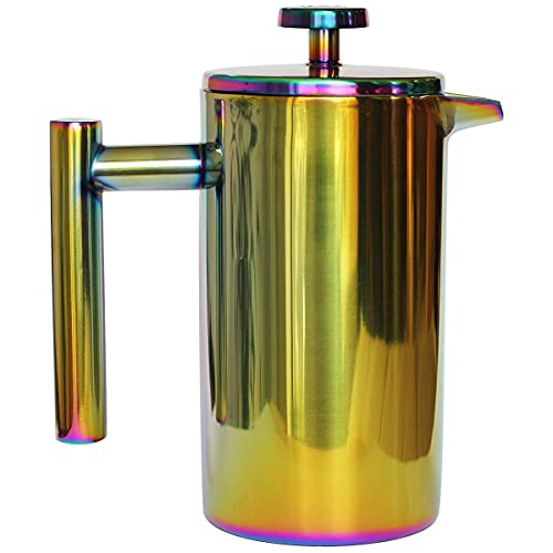  French Press Coffee Maker – 1 Or 2 Cups Small Stainless Steel Coffee Maker Double Walled French Press Rainbow 12oz/350ml
