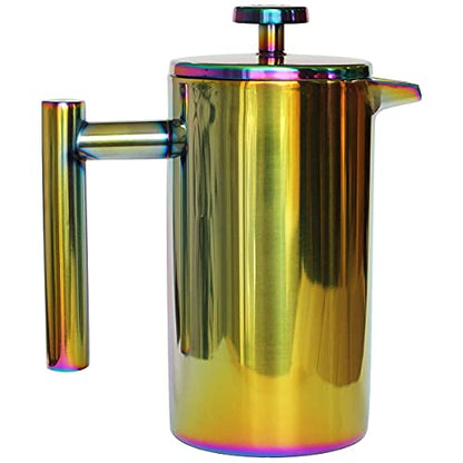  French Press Coffee Maker – 1 Or 2 Cups Small Stainless Steel Coffee Maker Double Walled French Press Rainbow 12oz/350ml
