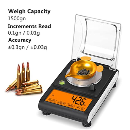  𝗙𝘂𝘇𝗶𝗼𝗻 TGD-1500gn Reloading Scale, 0.1gn Large LCD Touch Screen, 6 Weigh Modes, Grain Powder Scale For Reloading, Digital Powder Scale