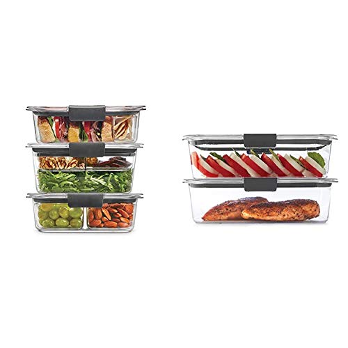  Rubbermaid Brilliance Storage 44-Piece Plastic Lids | BPA Free & Leak-Proof Brilliance Food Storage 12-Piece Plastic Containers With Lids | Bento Box Style Sandwich And Salad Lunch Kit, Clear