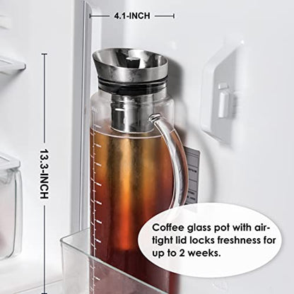  Cold Brew Coffee Iced Tea Maker & Fruit Pitcher - Large Capacity 68 Ounces - With Durable Glass Carafe/Fine Mesh Steel Infuser/Airtight Lid