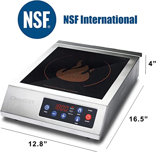  HangBERT Induction Cooktop 1800W NSF Certified Commercial Grade Durable Countertop Burner Pro Chef Professional 18/10 Stainless Steel Housing Schott Glass 10-Hour Timer
