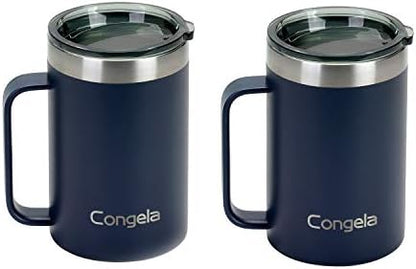  18oz 2Pack Stainless Steel Insulated Coffee Mugs With Handle, Vacuum Camping Tea Cups Set With Tritan Lid And Sand With Sage Color Combo(Cement+Desert Sage,18oz 2Pack)
