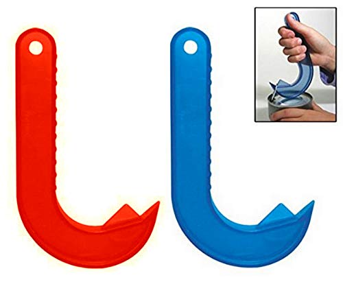  2 Easy Safe Ring Pull CAN OPENER Protects Nails Arthritis Hands Helper By ALAZCO RED & BLUE