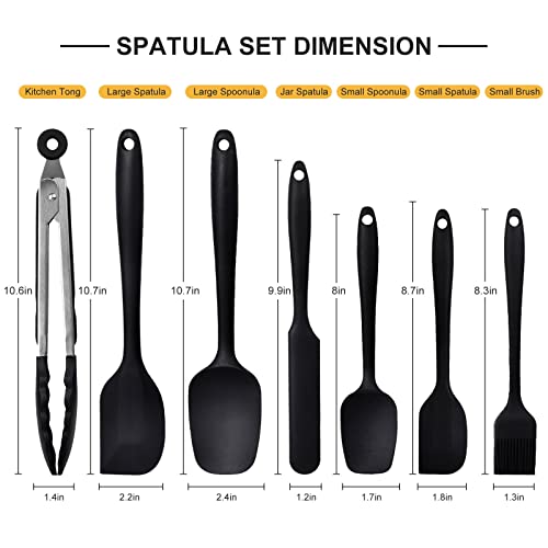  Ilicone Spatula Set Of 7 One Piece Seamless Design, Rubber Spatulas Silicone Heat Resistant Non Stick Cookware, Silicon Spatula All Silicone Kitchen Utensils 7 PCS Black