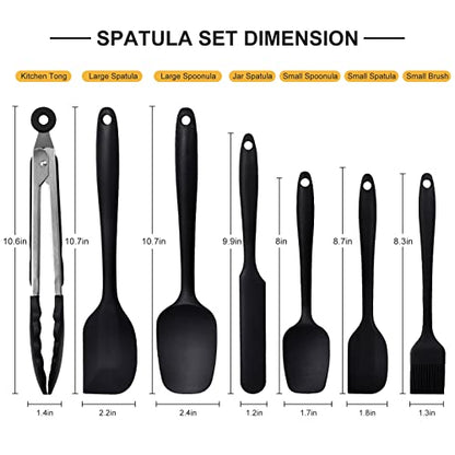  Ilicone Spatula Set Of 7 One Piece Seamless Design, Rubber Spatulas Silicone Heat Resistant Non Stick Cookware, Silicon Spatula All Silicone Kitchen Utensils 7 PCS Black