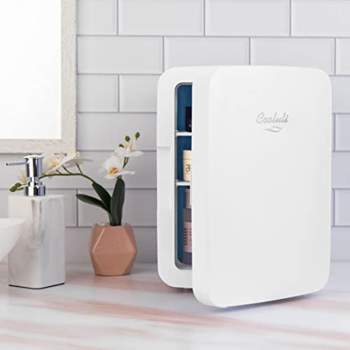  10L Mini Fridge For Bedroom - Car, Office Desk & College Dorm Room - 12v Portable Cooler & Warmer For Food, Drinks, Skincare, Beauty & Makeup - AC/DC Small Refrigerator With Glass Front, White