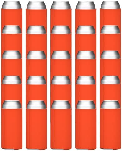  Slim Can Cooler Sleeves (25-Pack) Insulated Polyfoam, Bulk Scuba Knit Polyester Fabric Drink Insulators For 12oz Tall Skinny Beverage - Blank Design (Black)