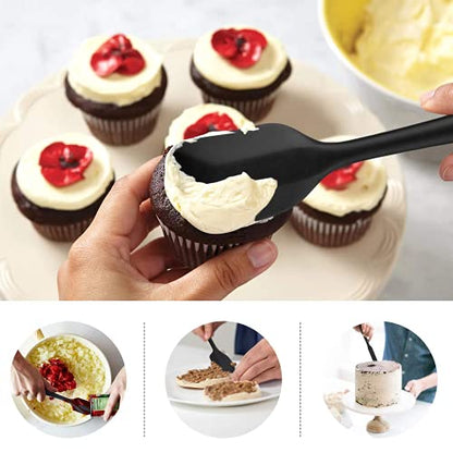  Food Grade Silicone Rubber Spatula Set For Kitchen Baking, Cooking, And Mixing High Heat Resistant Non Stick Dishwasher Safe BPA-Free Black Set Of 5