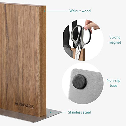  Wood Magnetic Knife Block - Double Sided Wooden Magnet Holder Board Stand For Kitchen Knives, Scissors, Metal Utensils - Acacia, 8.9 X 8.7 In