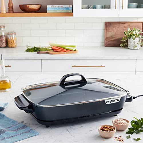 Presto 06858 Slimline Skillet With Glass Cover Electric, 16 Inch, Black