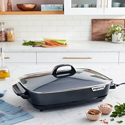 Presto 06858 Slimline Skillet With Glass Cover Electric, 16 Inch, Black