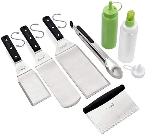  Stainless Steel Metal Spatula Set-Teppaniyaki Spatulas-Griddle Scraper Flat Spatula Pancake Flipper Hamburger Turner-Metal Utensil Great For BBQ Grill Flat Top Cast Iron Griddle Accessories