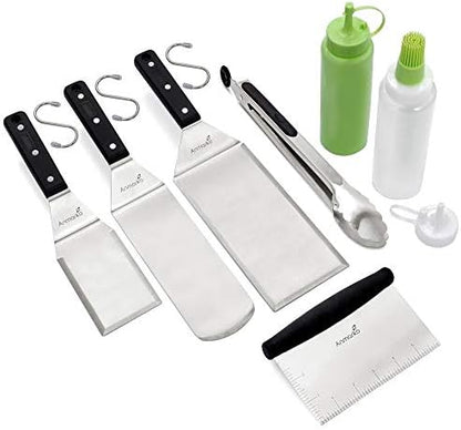  Stainless Steel Metal Spatula Set-Teppaniyaki Spatulas-Griddle Scraper Flat Spatula Pancake Flipper Hamburger Turner-Metal Utensil Great For BBQ Grill Flat Top Cast Iron Griddle Accessories