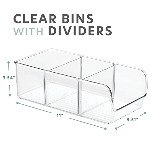  BHome - 4 Adjustable Snack Organizer Bins For Cabinet & Pantry Organization And Storage Plastic Storage Bins For Kitchen Organization - Clear Acrylic Divided Storage Containers With Removable Dividers