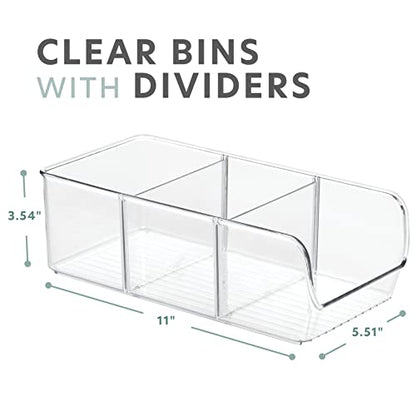  BHome - 4 Adjustable Snack Organizer Bins For Cabinet & Pantry Organization And Storage Plastic Storage Bins For Kitchen Organization - Clear Acrylic Divided Storage Containers With Removable Dividers