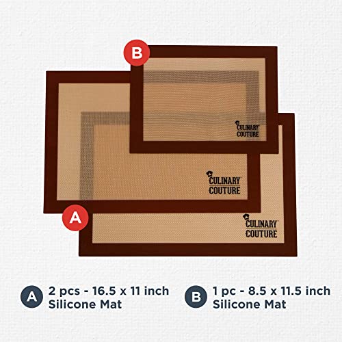  Non-Stick Silicone Baking Mats Set Of 3-2 Half Sheets And 1 Quarter Sheet - Reusable Baking Sheet And Macaron Mat - Silicone Baking Mat For Cookie Sheet, Includes Recipe E-Book