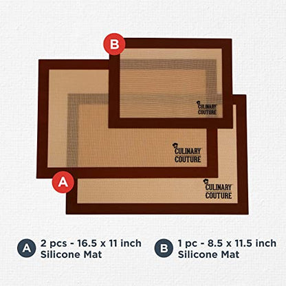 Non-Stick Silicone Baking Mats Set Of 3-2 Half Sheets And 1 Quarter Sheet - Reusable Baking Sheet And Macaron Mat - Silicone Baking Mat For Cookie Sheet, Includes Recipe E-Book