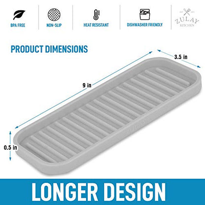  (9x3.5) Silicone Sponge Holder For Kitchen Sink - Flexible Multipurpose Kitchen Soap Tray Sponge Holder - Sink Organizer Tray For Kitchen, Bathroom, Makeup, Trinkets & More (Gray)