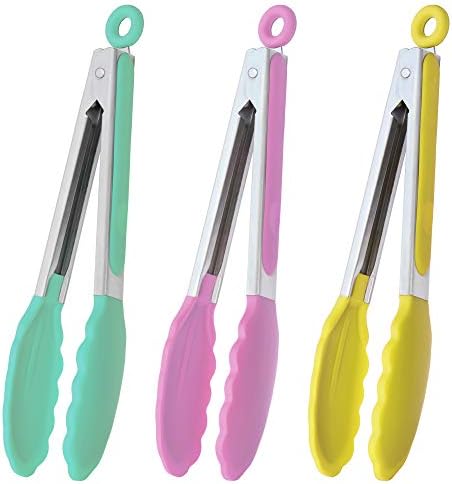  9-Inch Stainless Steel Cooking Tongs With Silicone Tips, Set Of 3 (Black)