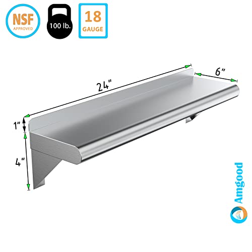  6" X 24" Stainless Steel Wall Shelf | Metal Shelving | Garage, Laundry, Storage, Utility Room | Restaurant, Commercial Kitchen | NSF