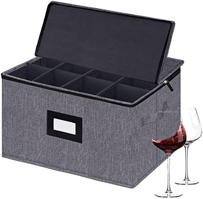  Wine Glass Storage Boxes, Stemware Storage Cases With Divider - China Storage Containers Hard Shell With Lids Holds 12 Wine Glass Or Crystal Glassware Storage Containers, Stackable With Label Window For Transport ,Protection,Moving (Dark Grey)