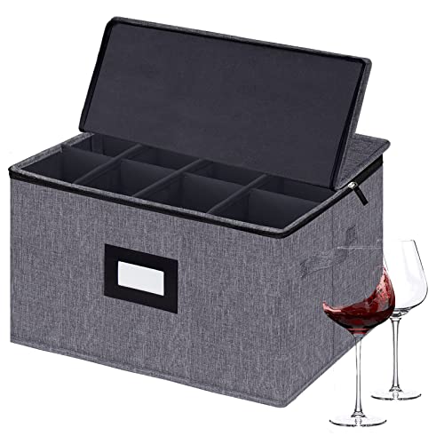  Wine Glass Storage Boxes, Stemware Storage Cases With Divider - China Storage Containers Hard Shell With Lids Holds 12 Wine Glass Or Crystal Glassware Storage Containers, Stackable With Label Window For Transport ,Protection,Moving (Dark Grey)
