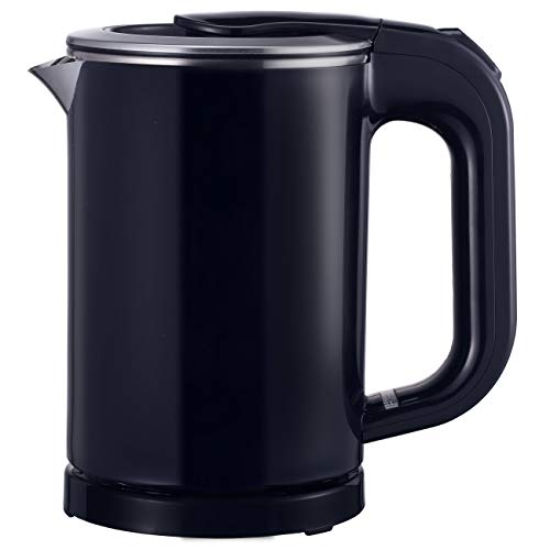  0.5L Small Electric Kettle - Portable Mini Stainless Steel Travel Kettle - Water Touch Inner Surface Without Plastic & Cool Touch Outer Surface (Dark Blue)