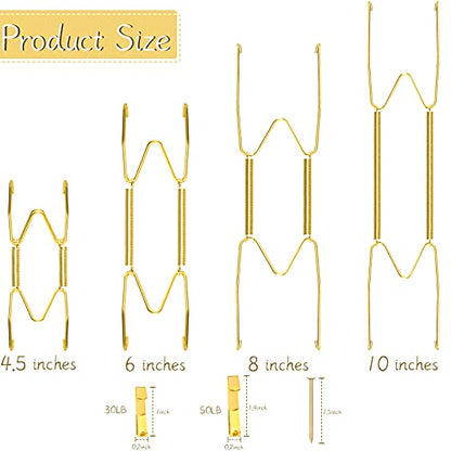  20 Pieces 20 Pieces Plate Hangers 4/5, 6, 8, 10 Inches Invisible Wall Plate Hangers Stainless Decorative Wire Plate Hangers With 20 Pieces Hangers Hook With Nails For Antique Plates And Art (Gold)