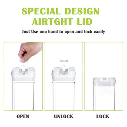  7 Pack Airtight Food Storage Container Set - Kitchen & Pantry Organization Containers - Labels & Chalk Marker - BPA Free Clear Plastic Kitchen And Pantry Organization Containers