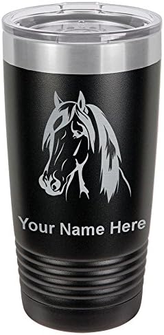  20oz Vacuum Insulated Tumbler Mug, Horse Head 1, Personalized Engraving Included (Black)