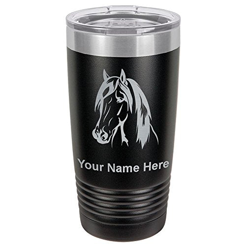  20oz Vacuum Insulated Tumbler Mug, Horse Head 1, Personalized Engraving Included (Black)