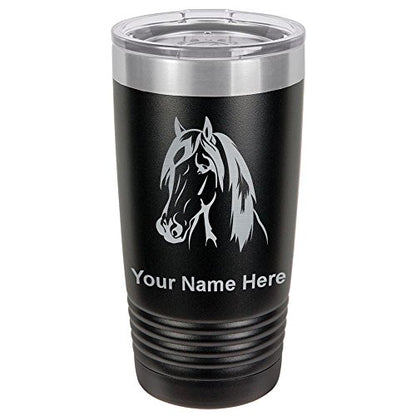  20oz Vacuum Insulated Tumbler Mug, Horse Head 1, Personalized Engraving Included (Black)