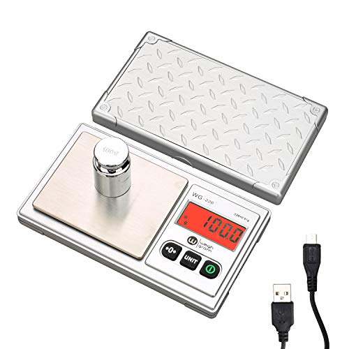  Scale 220g/ 0.01g, Digital Pocket Scale 100g Calibration Weight,Mini Jewelry Scale, Kitchen Scale,6 Units Conversion, Tare & LCD Display, Auto Off, Rechargeable Battery