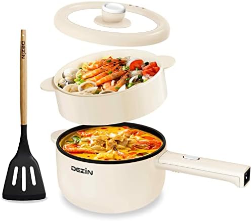  Dezin Electric Hot Pot, 1.8L Non-Stick Sauté Pan, Rapid Noodles Cooker, Mini Pot For Steak, Egg, Fried Rice, Ramen, Oatmeal, Soup With Power Adjustment, College Dorm Room Essential(Egg Rack Included)