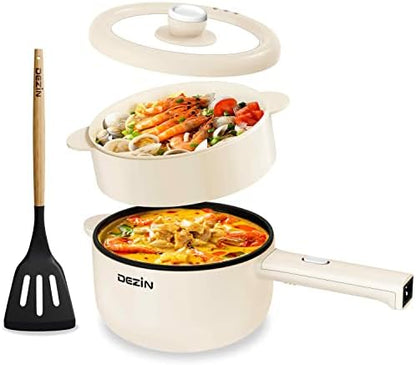  Dezin Electric Hot Pot, 1.8L Non-Stick Sauté Pan, Rapid Noodles Cooker, Mini Pot For Steak, Egg, Fried Rice, Ramen, Oatmeal, Soup With Power Adjustment, College Dorm Room Essential(Egg Rack Included)