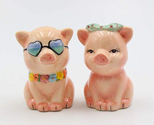  Fine Ceramic Happy Pigs Couple Salt & Pepper Shakers Set, 3-1/8" H