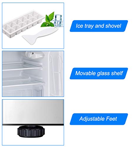  3.2 Cu.FT Mini Fridge With Freezer, Dual Door Refrigerator With Adjustable Temperature & Removable Glass Shelves, Mini Fridge For Dorm, Office, Bedroom, Kitchen(Grey)