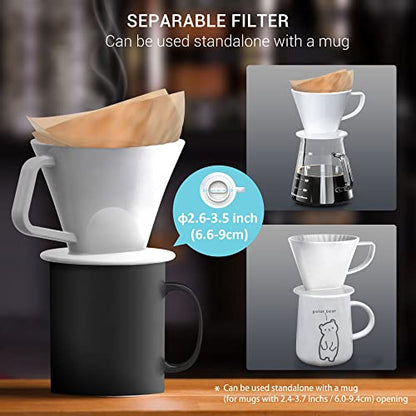  Pour Over Coffee Maker Set Pour Over Stand Set | White Ceramic Dripper | 600ml/20oz Glass Server | Non-slip Stand | Home Office Coffee Maker Kit 5 Cup