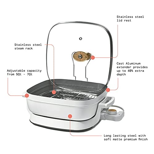 GENERIC 5-in-1 Electric Expandable Skillet, White Icing, Up To 7 QT