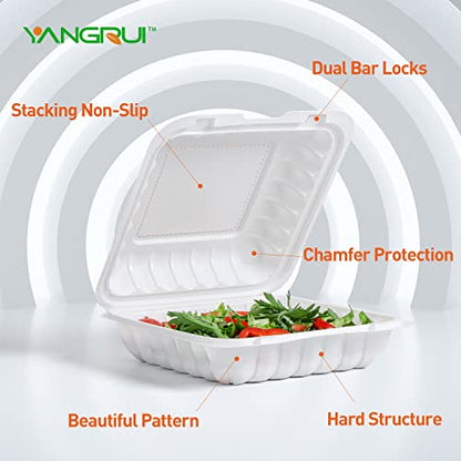  To Go Containers, Shrink Wrap Biodegradable 55 Pack 8 Inch Meal Prep Container BPA Free Microwave Freezer Safe Plastic Hinged Clamshell Take Out Containers