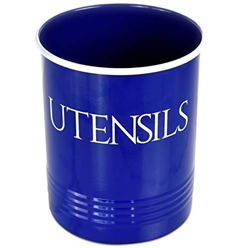  Large Kitchen Utensil Holder, Blue | Farmhouse Kitchen Decor For Counter | Rustic Chic Vintage Utensil Crock | Cooking Utensil Holder For Kitchen, Made From Carbon Steel, Rust-Resistant