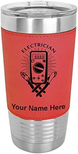  20oz Vacuum Insulated Tumbler Mug, Electrician, Personalized Engraving Included (Faux Leather, Blue)
