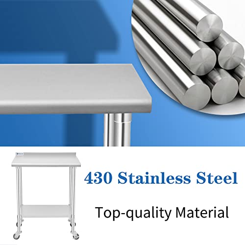  Stainless Steel Table, 30 X 24 Inches Prep & Work Table With Caster Backsplash And Adjustable Undershelf Metal Utility Workstations For Commercial Kitchen Or Restaurant Supplies