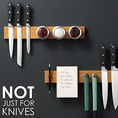  Magnetic Knife Holder For Wall With Extra Strong Magnet - 16 Inch - Knife Magnetic Strip In Bamboo For Knives, Utensils And Tools