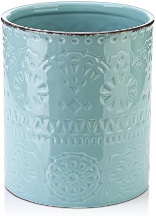  Kitchen Utensil Holder, 7.2”Extra Large Farmhouse Utensil Holders For Countertop, White Ceramic Utensil Crock, Anti Slip & Scratch Cork Bottom, Utensil Holder For Kitchen Counter