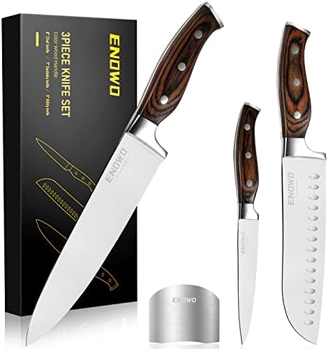  Chef Knife Ultra Sharp Kitchen Knife Set 3 PCS,Premium German Stainless Steel Knife With Finger Guard Clad Dimple,Ergonomic Handle And Gift Box