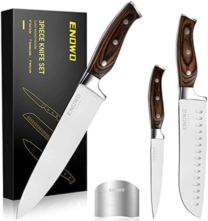  Chef Knife Ultra Sharp Kitchen Knife Set 3 PCS,Premium German Stainless Steel Knife With Finger Guard Clad Dimple,Ergonomic Handle And Gift Box