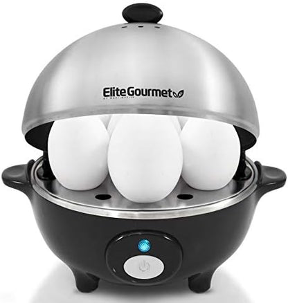  Elite Gourmet EGC-007B# Rapid Egg Cooker, 7 Easy-To-Peel, Hard, Medium, Black & ESM2207 Maxi-Matic Sandwich Panini Maker Grilled Cheese Machine Tuna Melt Omelets Non-Stick Surface, 2 Slice, Black